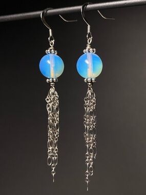 Opalite Chain Tassel Dangle Earrings